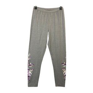 Woman Within Gray Legging W/ Purple Floral Embroidery Women Size 12 Petite NWT